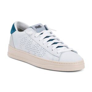 P448 Made In Italy Leather Jack Lace Up Sneakers White/Blue